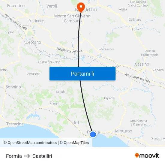 Formia to Castelliri map