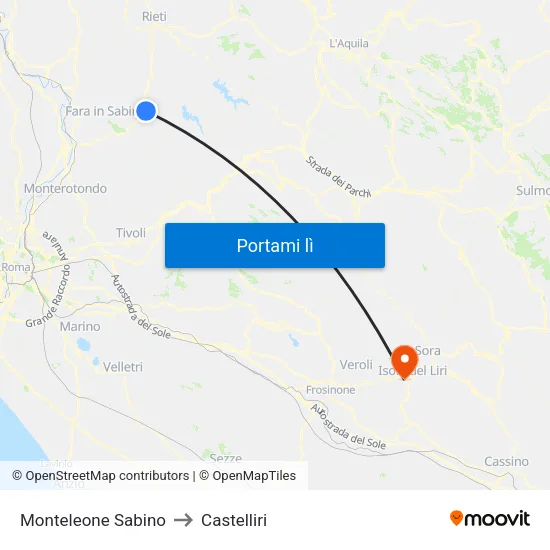 Monteleone Sabino to Castelliri map