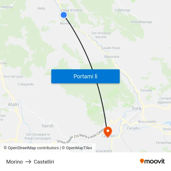 Morino to Castelliri map