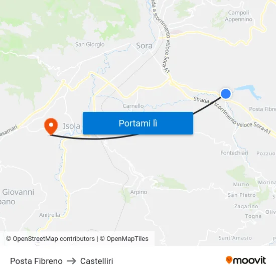 Posta Fibreno to Castelliri map
