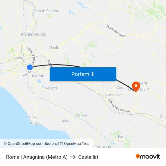 Roma | Anagnina (Metro A) to Castelliri map