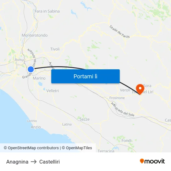 Anagnina to Castelliri map