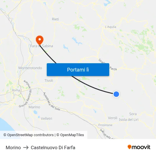 Morino to Castelnuovo Di Farfa map