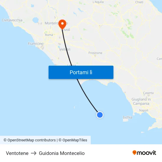 Ventotene to Guidonia Montecelio map