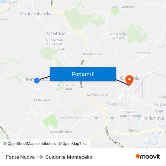 Fonte Nuova to Guidonia Montecelio map