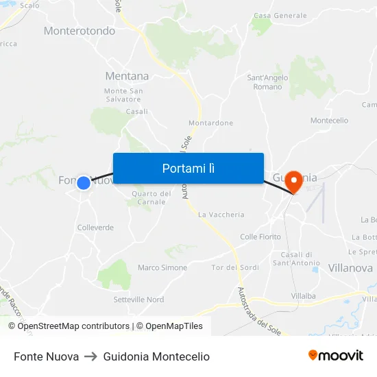 Fonte Nuova to Guidonia Montecelio map
