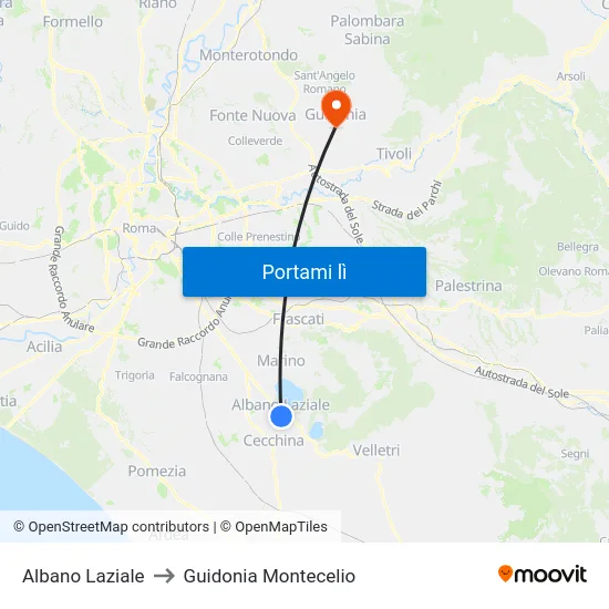 Albano Laziale to Guidonia Montecelio map