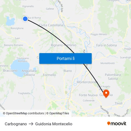 Carbognano to Guidonia Montecelio map