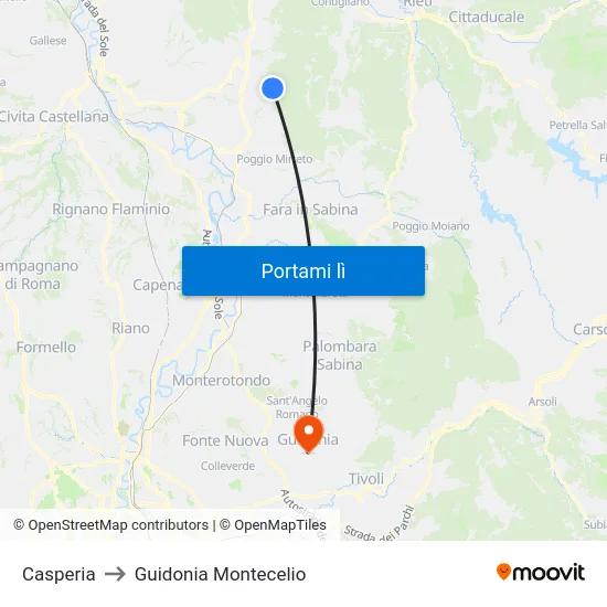 Casperia to Guidonia Montecelio map