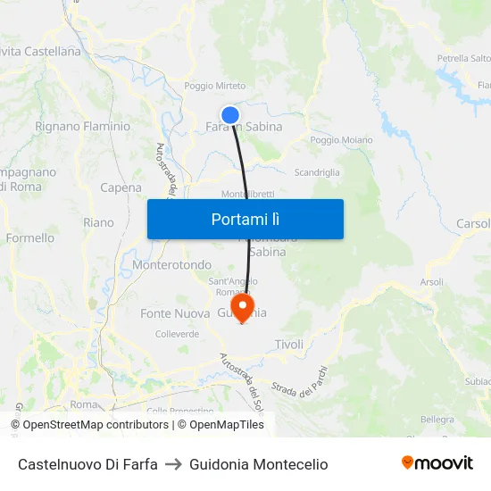 Castelnuovo Di Farfa to Guidonia Montecelio map