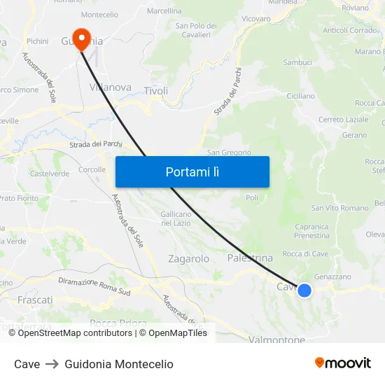 Cave to Guidonia Montecelio map