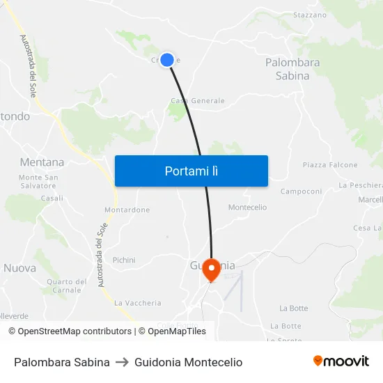 Palombara Sabina to Guidonia Montecelio map