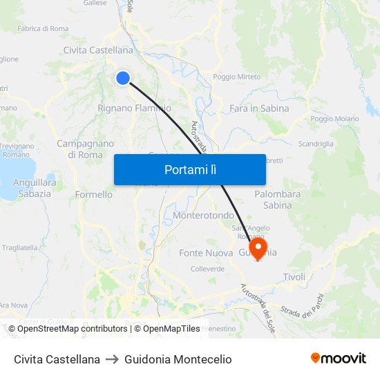 Civita Castellana to Guidonia Montecelio map