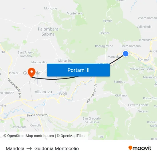 Mandela to Guidonia Montecelio map