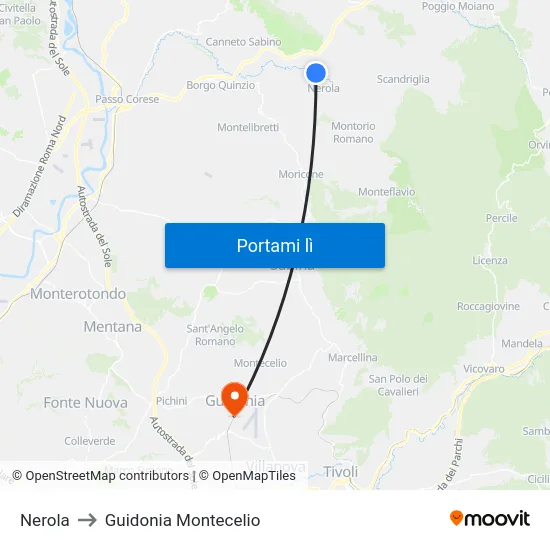 Nerola to Guidonia Montecelio map