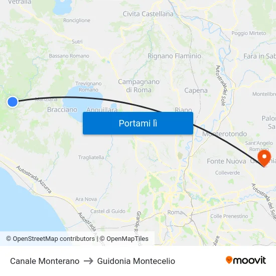 Canale Monterano to Guidonia Montecelio map
