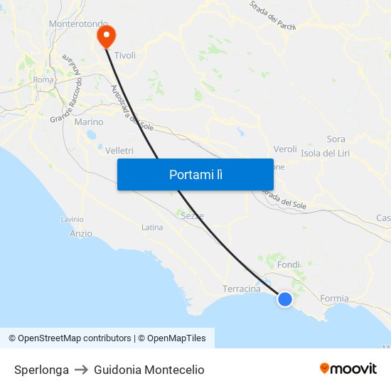 Sperlonga to Guidonia Montecelio map