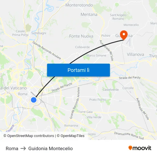 Roma to Guidonia Montecelio map