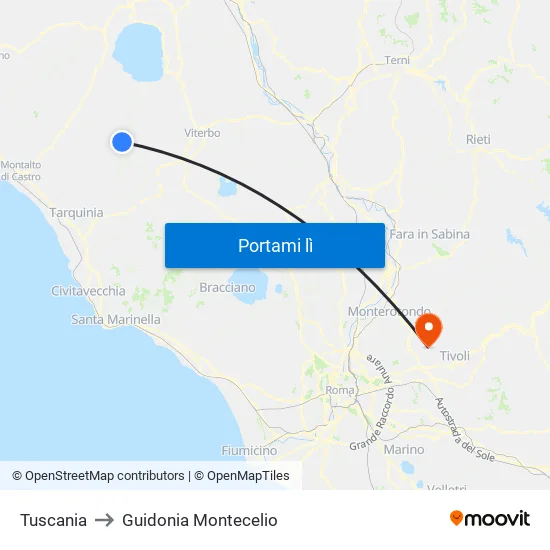 Tuscania to Guidonia Montecelio map
