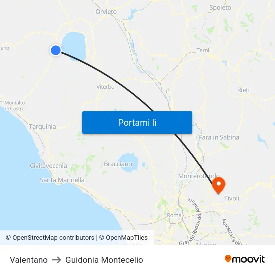 Valentano to Guidonia Montecelio map
