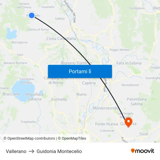 Vallerano to Guidonia Montecelio map
