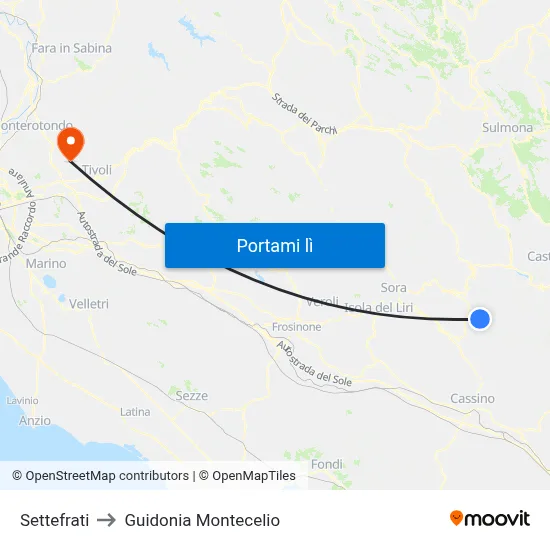 Settefrati to Guidonia Montecelio map