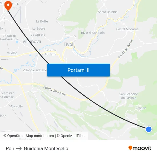 Poli to Guidonia Montecelio map