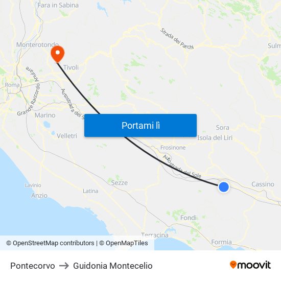 Pontecorvo to Guidonia Montecelio map