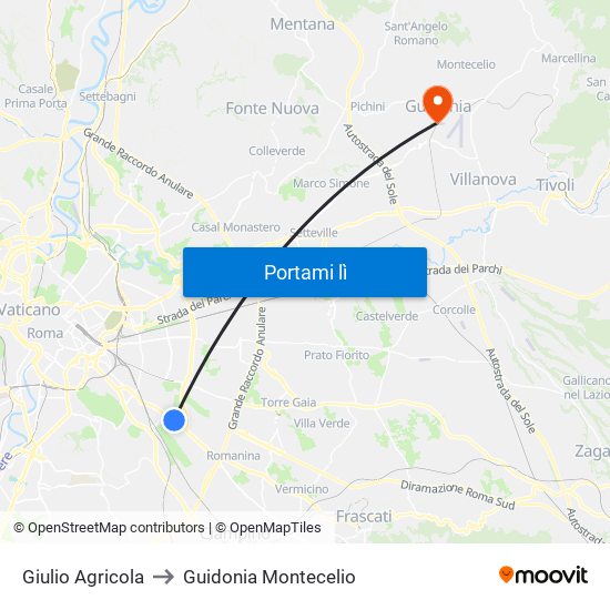 Giulio Agricola to Guidonia Montecelio map