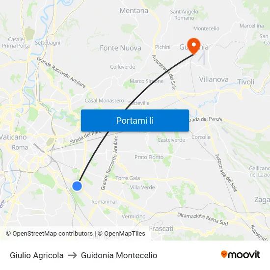 Giulio Agricola to Guidonia Montecelio map