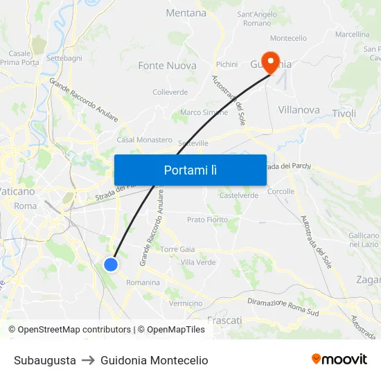 Subaugusta to Guidonia Montecelio map