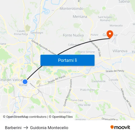 Barberini to Guidonia Montecelio map