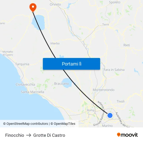 Finocchio to Grotte Di Castro map