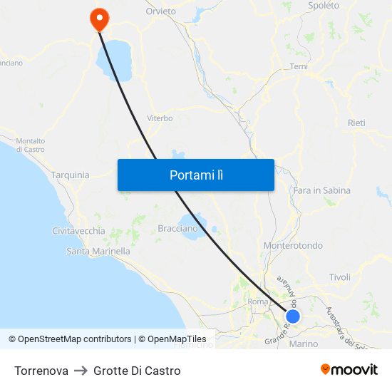 Torrenova to Grotte Di Castro map
