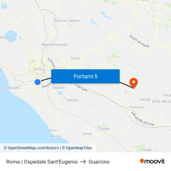 Roma | Ospedale Sant'Eugenio to Guarcino map