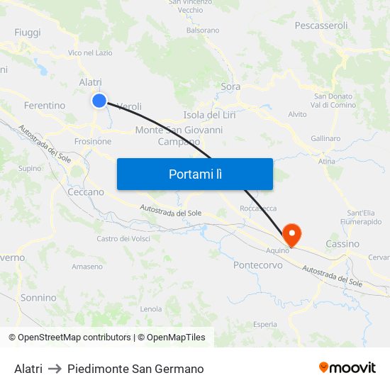 Alatri to Piedimonte San Germano map