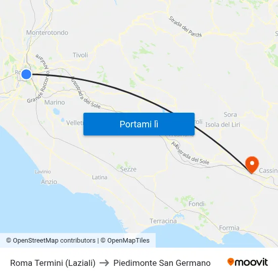 Roma Termini (Laziali) to Piedimonte San Germano map