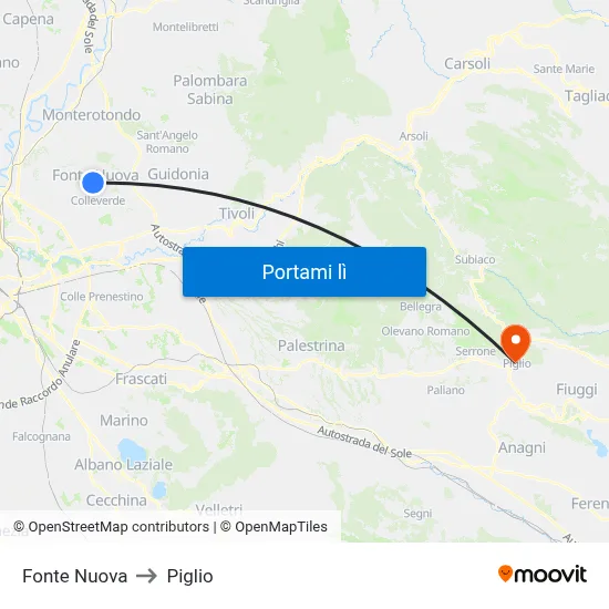 Fonte Nuova to Piglio map