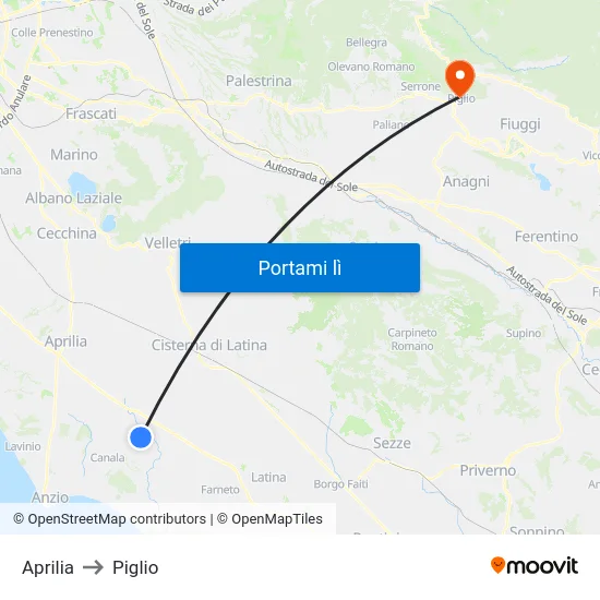 Aprilia to Piglio map