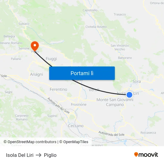 Isola Del Liri to Piglio map