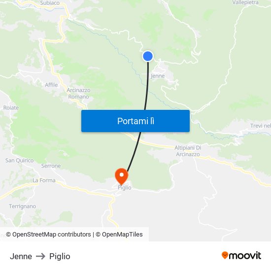 Jenne to Piglio map