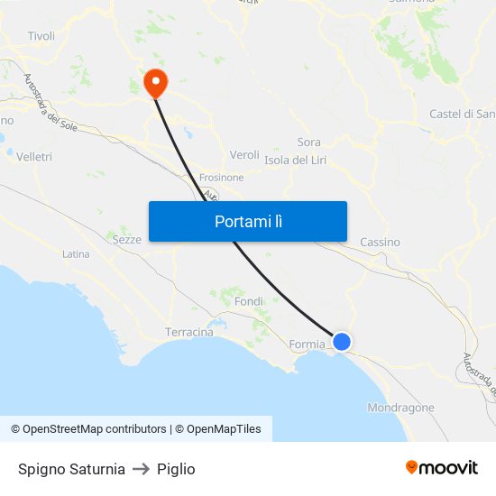 Spigno Saturnia to Piglio map