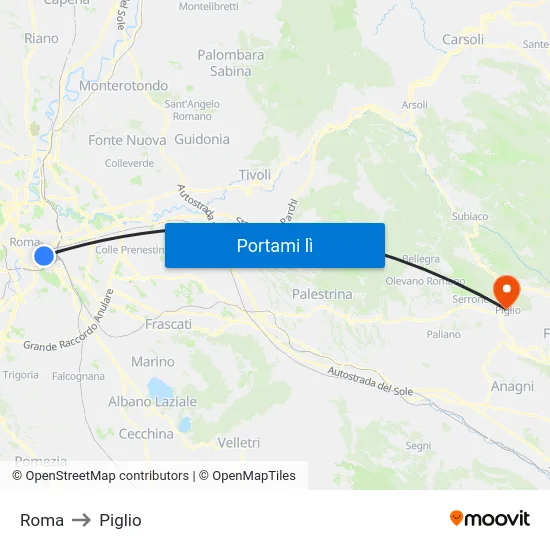 Roma to Piglio map