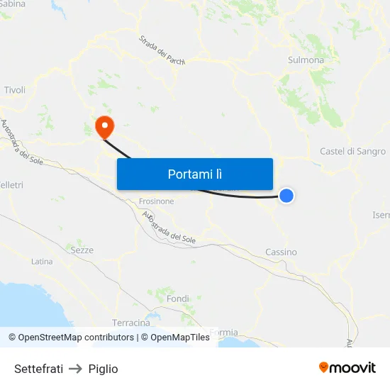 Settefrati to Piglio map