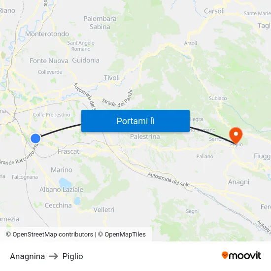 Anagnina to Piglio map