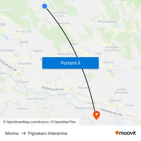 Morino to Pignataro Interamna map