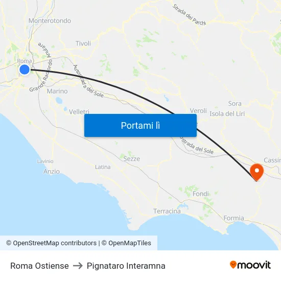 Roma Ostiense to Pignataro Interamna map