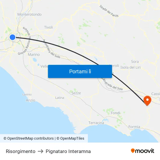 Risorgimento to Pignataro Interamna map