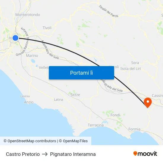 Castro Pretorio to Pignataro Interamna map