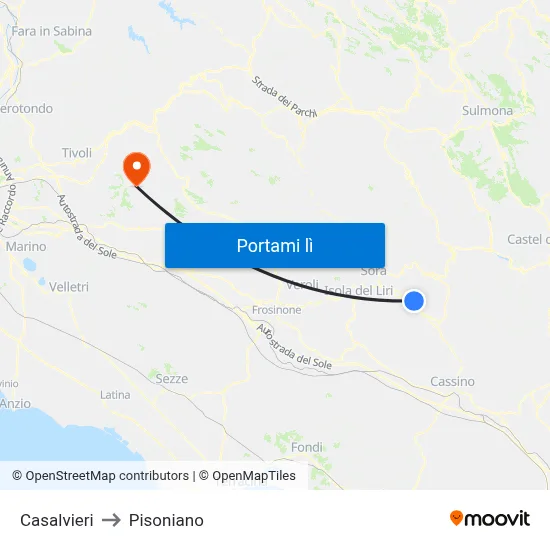 Casalvieri to Pisoniano map